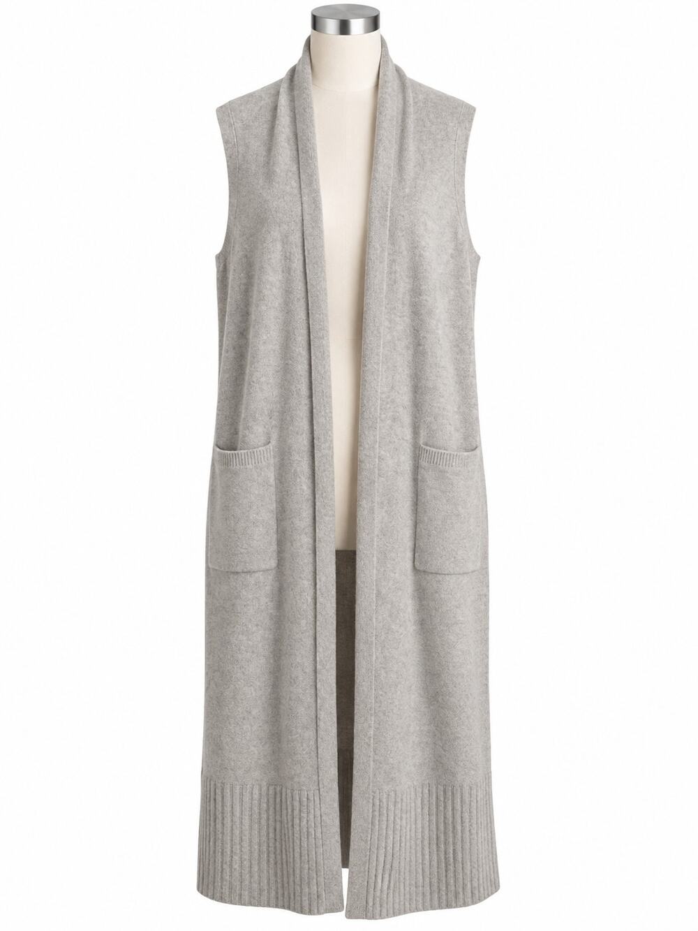 Rachel Zoe 100% Cashmere Long Duster Vest Cardigan Taupe/Gray - Size XL